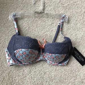 NWT Heidi Klum pink roses & purple lace bra 34C